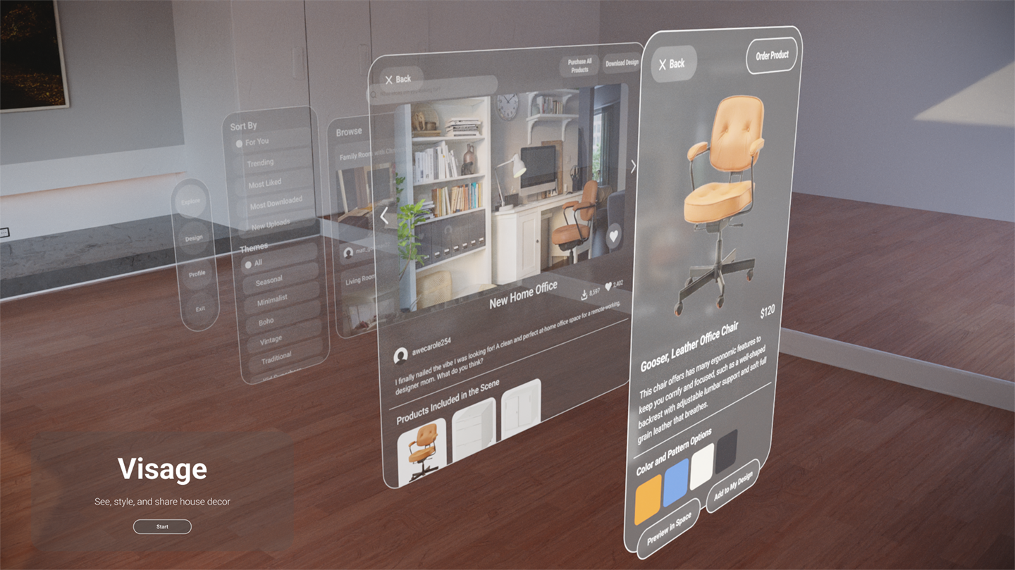 Rendered layers of the user flow of the social home decor app